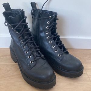 Steve Madden Black Tornado Leather Combat Boots
